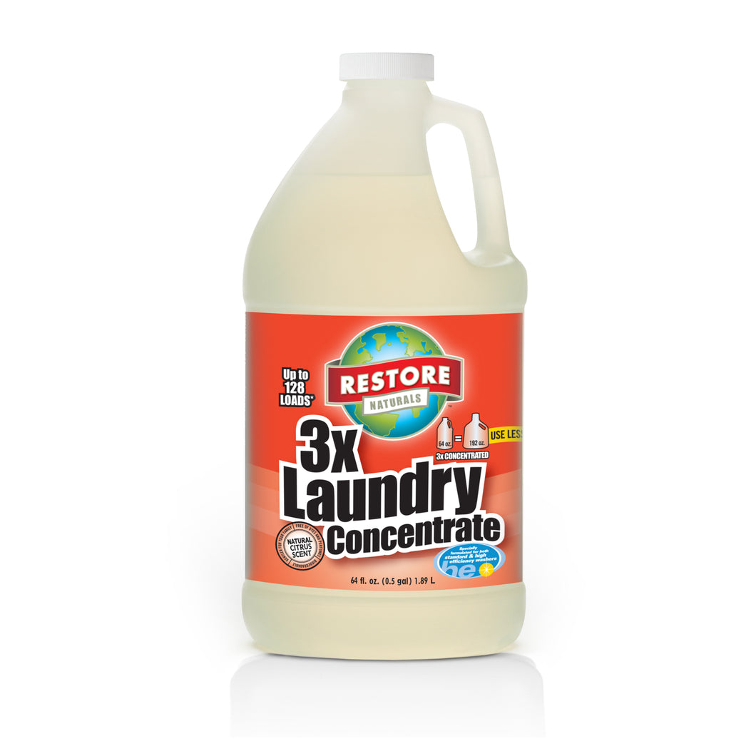 3x Laundry Concentrate 64 oz non-toxic, biodegradable, eco-friendly, natural household cleaner Front label